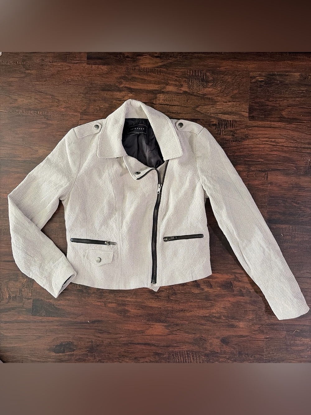 Metaphor Light Gray Textured Moto Jacket